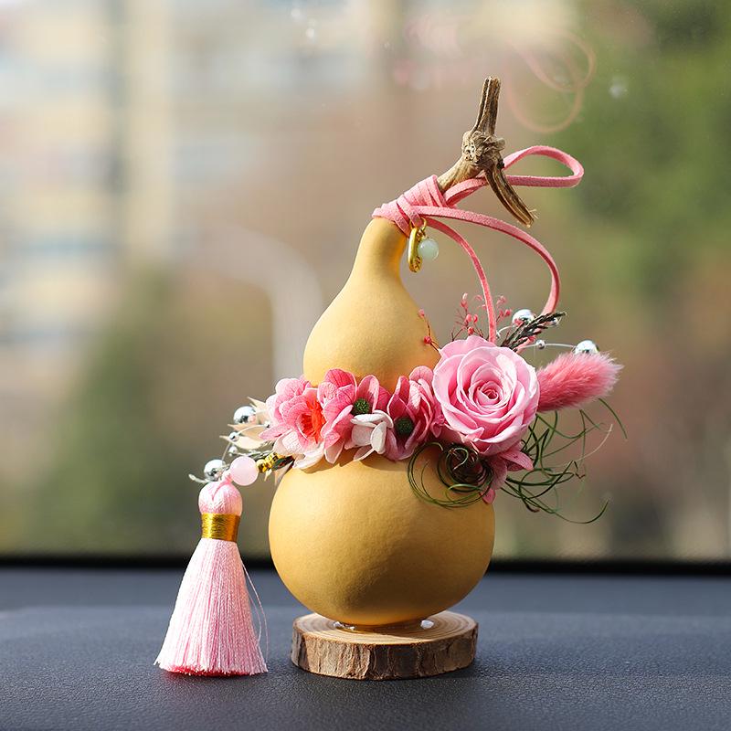 Lu Yi Handmade Eternal Flower Fortune and Prosperity Car Hanging Pendant - Chinese Style New Year Blooming Rose Gourd Decor.