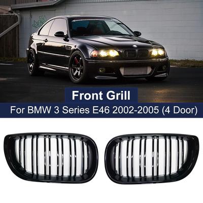 1 par de grades dianteiras de rim para carro, preto brilhante, grade de capô de ripas duplas para BMW Série 3 E46 2002-2005, grade de corrida, substituição de carro