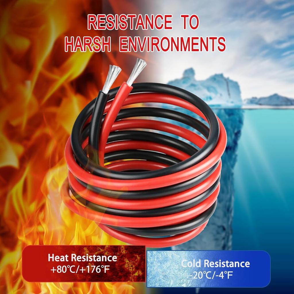 16 Gauge 10FT 2 Conductor Silicone Electrical Wire, 16 AWG Red Black 1.3mm Wire Cord,12V/24V DC Low Voltage/Tinned Copper Wire/2 Wires for Automotive
