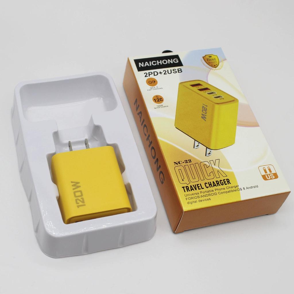 120W Multi-Port Fast Charger: Dual USB & Dual Type-C, US & EU Compatible