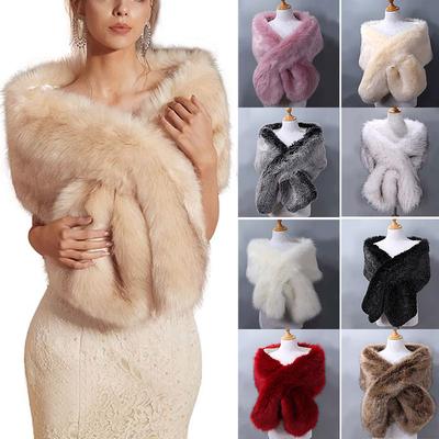 Women Faux Fur Warm Bridal Wedding Warp Winter Dress Shawl Cape Cloak Coat Ponchos Bolero Party