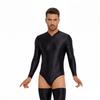 Women Stain Smooth Bodysuit One Pieces Thong Two Way Zipper Open Crotch Elastic Tights Oil Shiny Yoga Shaping Maid Leotard
