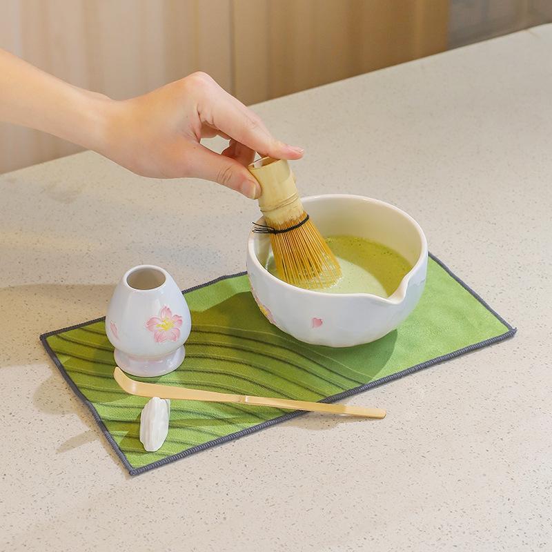 Traditional Bamboo Ceramic Japanese Matcha Tea Set Ceramic Bowl Bamboo Matcha Whisk and Tea Scoop Tea-making Tools Accessories