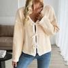European 2026 Autumn/Winter Elegant Color Block Cardigan with Bow Tie and Piping Details