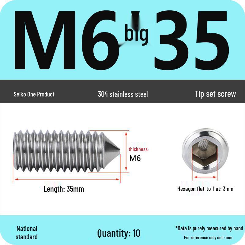 304 Stainless Steel Internal Hex Set Screw | Headless Grub Screw M2-M16