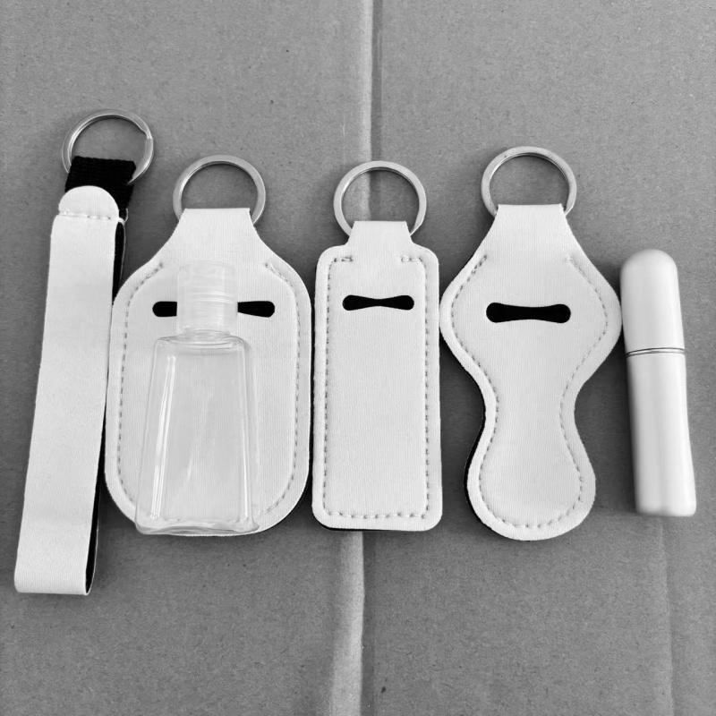 6pcs/set Travel Bottle Chapstick Lanyard Keychain Holders with Lipstick Holder Reusable Lip Balm Pouch Protective Cases