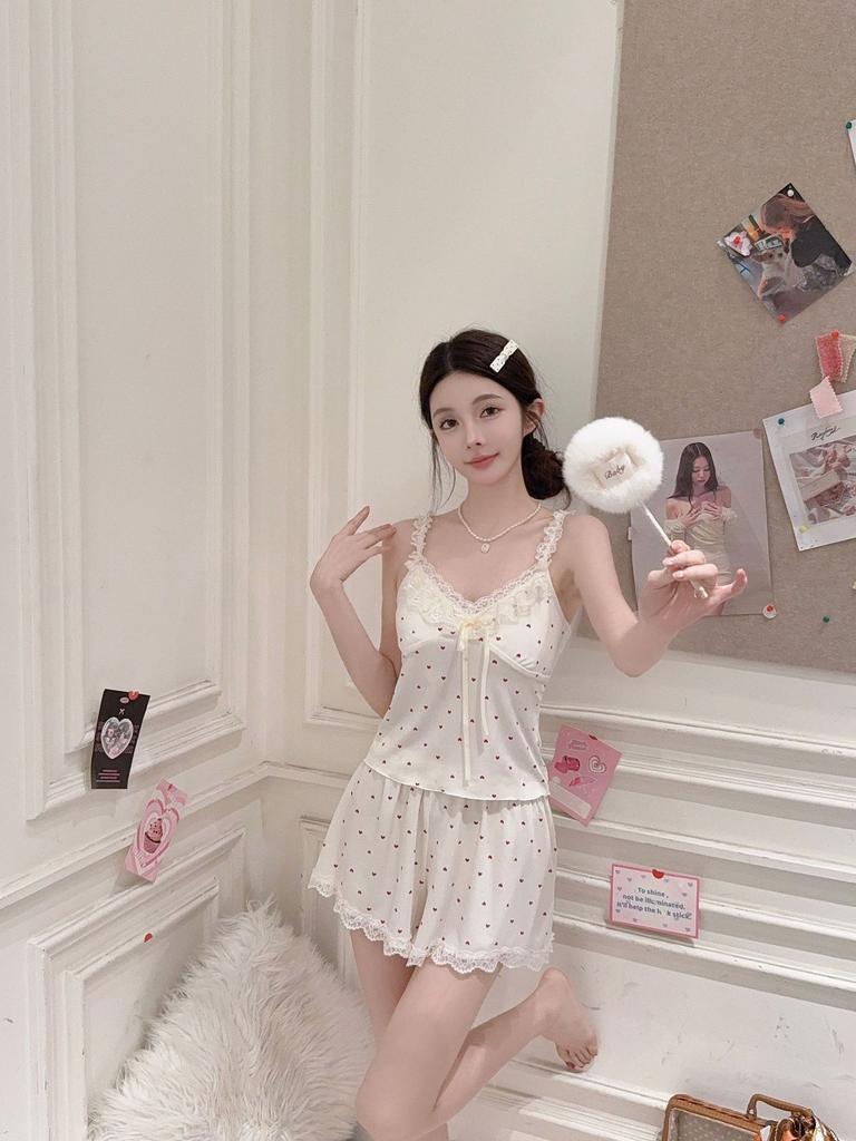 Sexy pajamas women's summer 1011 new ice silk pure desire wind suspender shorts set loungewear girl wind sweet sister