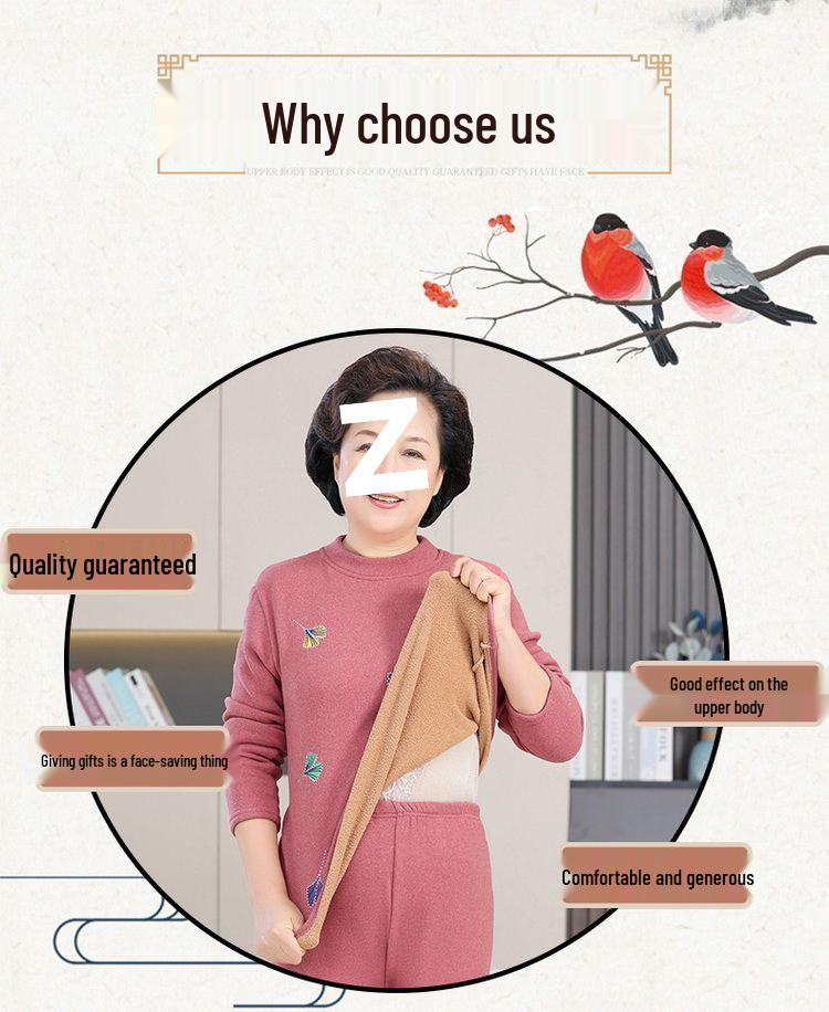 Women's Thermal Set for Elderly: Winter Two-Piece, Warm Velvet-Enhanced Underwear, Thickened Autumn Pants & Top.