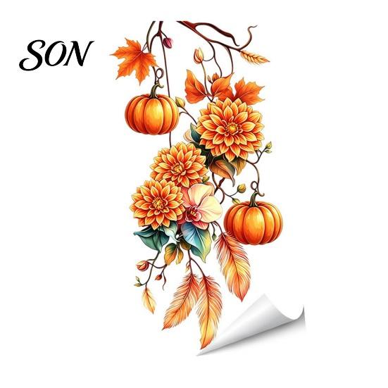 Thanksgiving Glass Decals Fall Static Window Clings, Autumn Pumpkin Maple Leaf Floral Reusable Stickers Decals, Removable Harvest Season for Home Shop