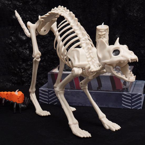 Halloweenská dekorace kočky kostry Hororová plastová kostra koťátka Kostní dekorace s pohyblivou čelistí Krk Ocas pro Halloweenskou párty Domácí dvorní dekorace