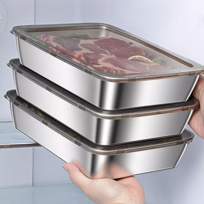 Stainless Steel Fresh-Keeping Box with Lid: Rectangular Picnic & Storage Tray