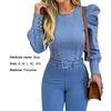 Damen Bluse Puffärmel Einfarbig Frühling Herbst Sexy Langärmlig Imitat Denim