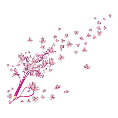 Pencil Butterfly Flower Backround Walls Stickers for Living Room Bedroom Shop
