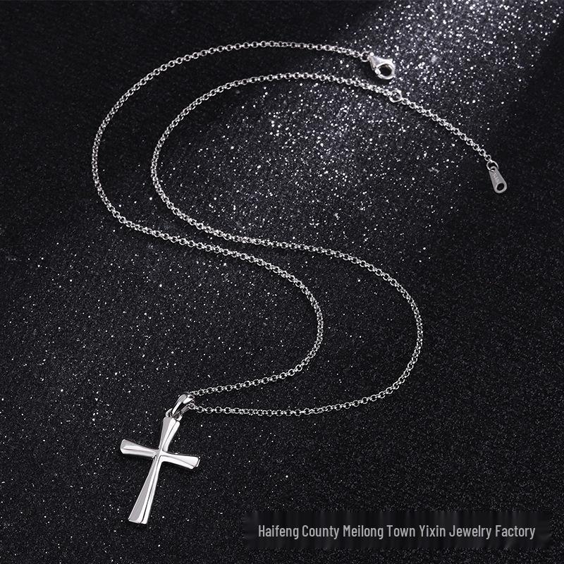 Sterling Silver Cross Necklace, Smooth Pendant for Men & Women, S925 Trendy Design