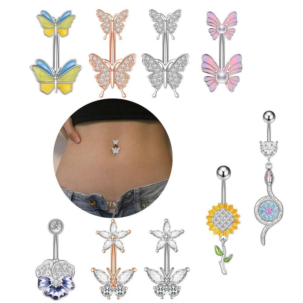 Sunflower Zircon Navel Ring Butterfly Heart Belly Button Ring Fashion Body Piercing Jewelry Girls