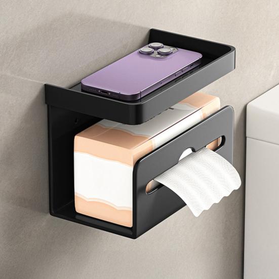 Wall-Mounted Toilet Paper Holder Storage Tray Strong Load-bearing Easy Installation Tissue Wipes Holder Bathroom Organizer