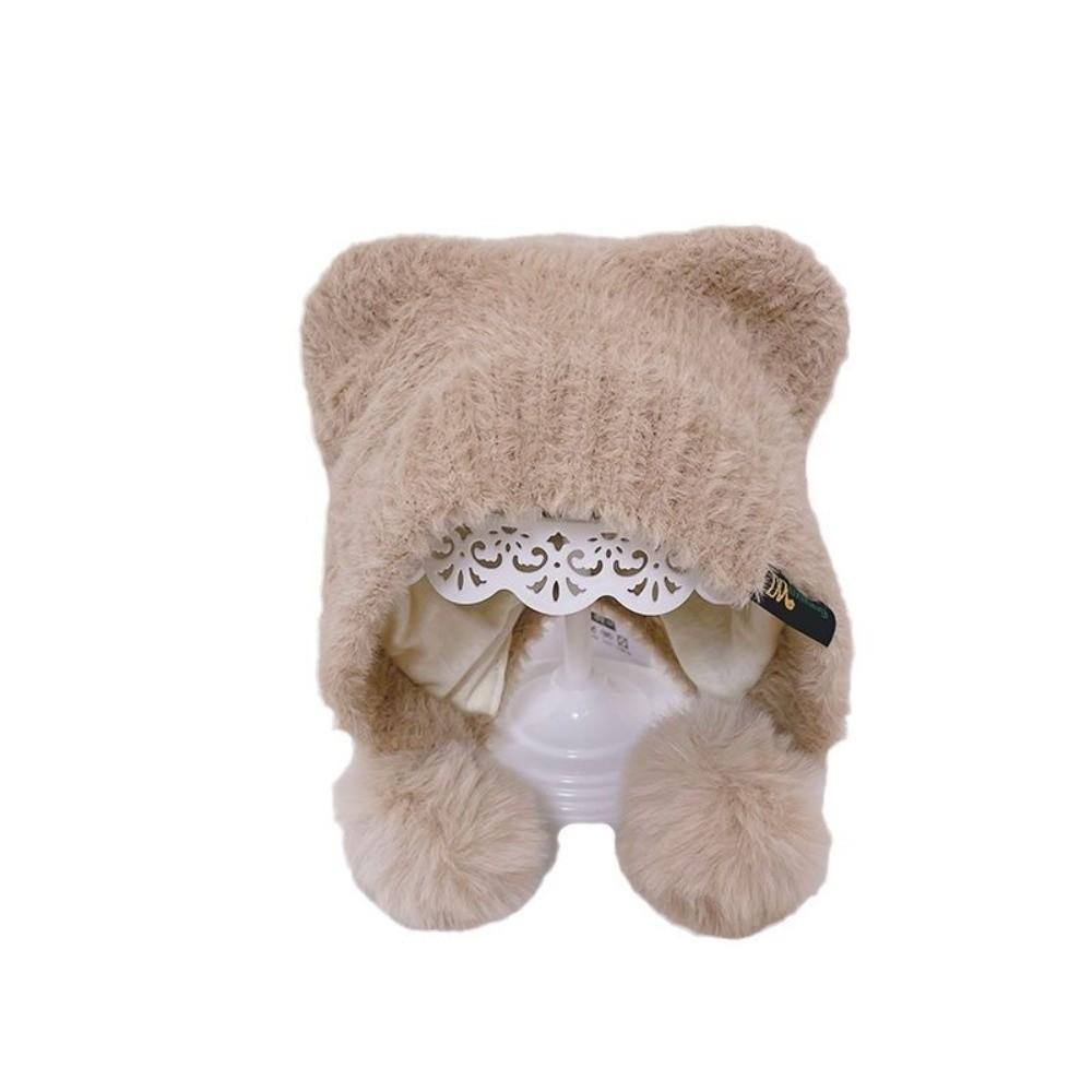 Plush Ear Protection Caps Windproof Cartoon Pompom Hat Soft Earflap Cap  Kids