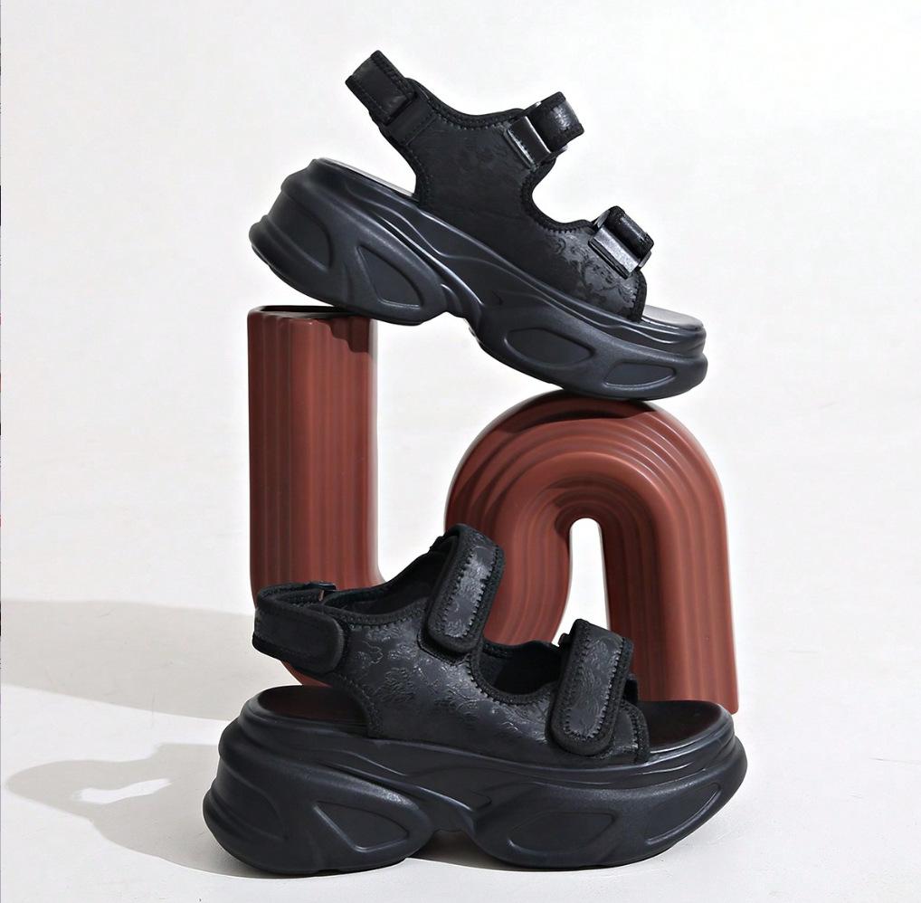 New casual sandals muffin Velcro large size foreign trade platform sandals denim women's shoes