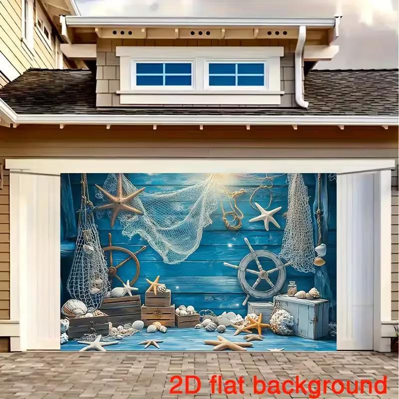 2D Beach Nautical Tapestry, Starfish Seashell & Fishing Net Background