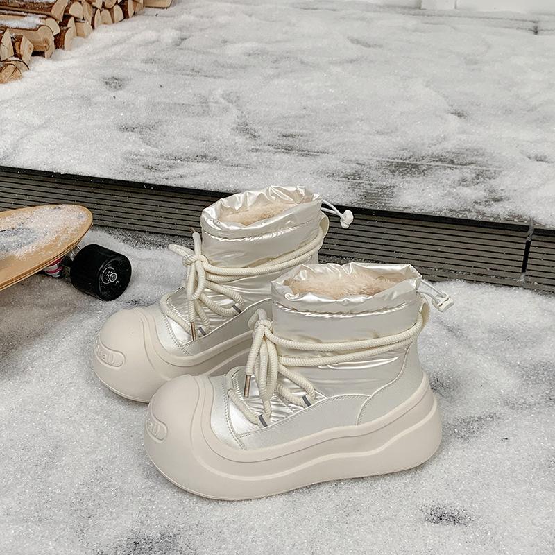 

[Фанфна] Флисовые утепленные теплые зимние ботинки 2025 зима новые на высокой толстой подошве повседневные универсальные хлопковые ботинки 40 белый