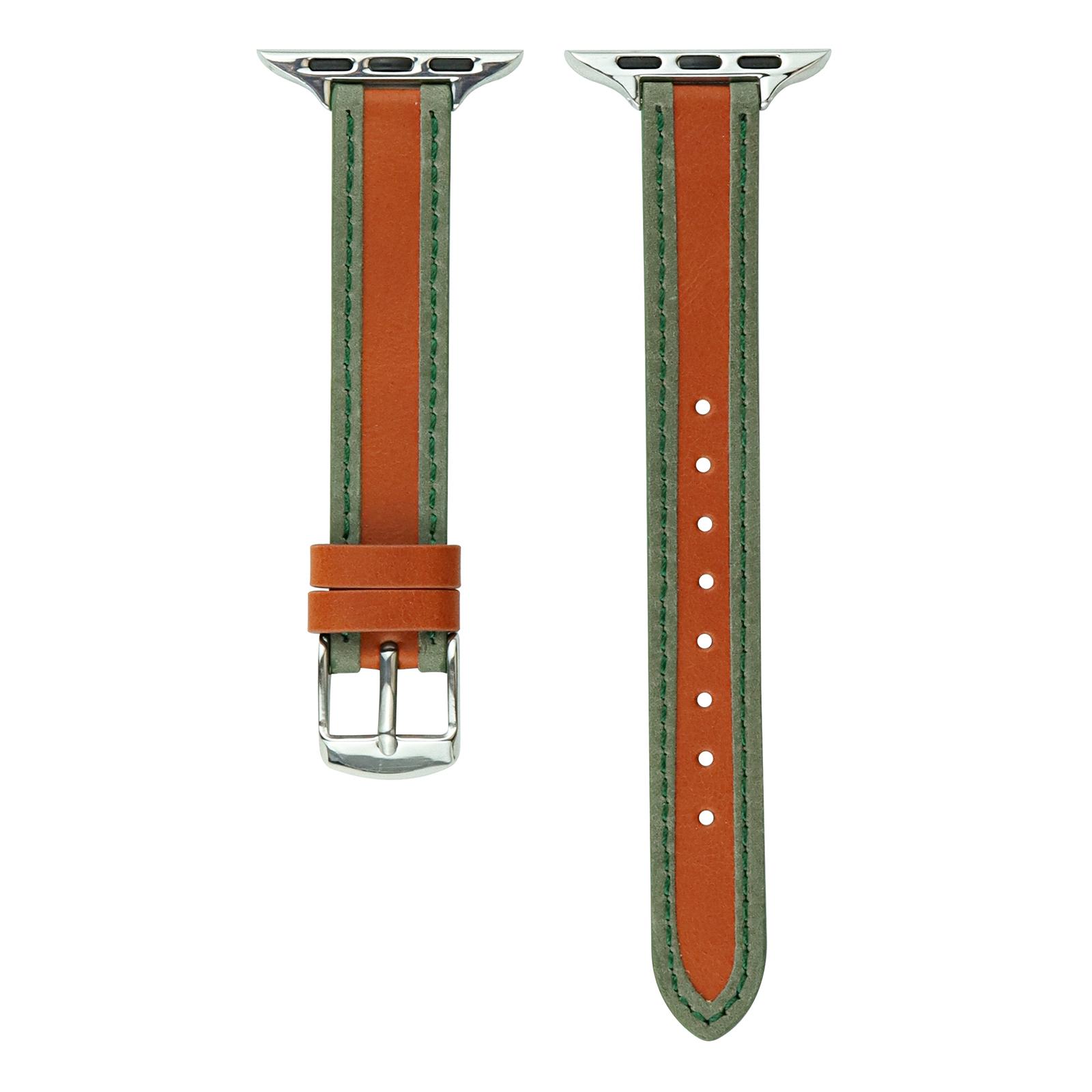 

Watch Band for Apple Watch Series 10 42mm/9 8 7 41mm/SE (2023) SE (2022) SE 6 5 4 40mm/3 2 1 38mm Slim Leather Wrist Strap Brown+Green