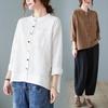 Autumn Retro Cotton Linen Plus Size Women's Long Sleeve Loose Top