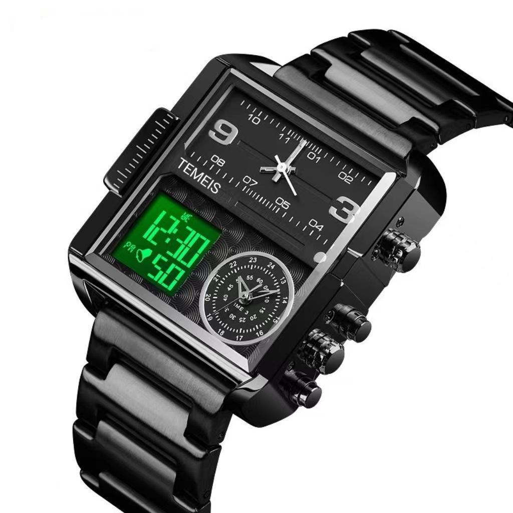Temeshi 8160 Square Waterproof Watch Three-Time Large Dial Men'S And Women'S Electronic Watch Luminous Chronograph