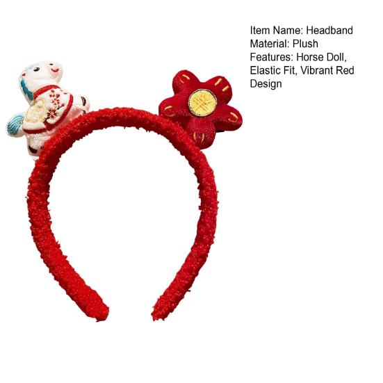 Yousheng 2026 Year of Horse Headband Plush Soft Comfortable Bright Red Hair Hoop 2026 Zodiac Hair Accessory Festive Joyful Decoration
