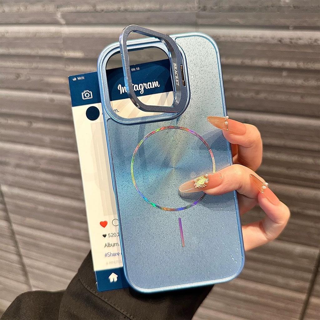 Metal Lens Bracket Glitter Aurora Magnetic Case for For Iphone 16 1 14 13 12 11 Pro Max For  Wireless Charging Cover