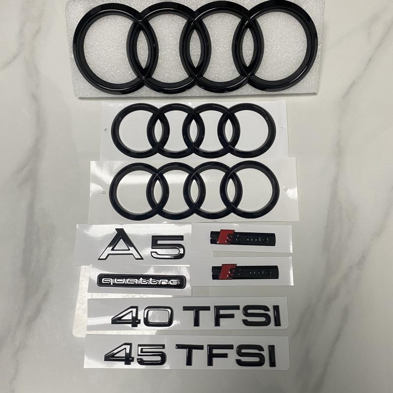Audi A5 4 Ring Logo ABS Black 2014-2024 Car Hood Front Grill Rear Trunk Emblem Badge Sticker Quattro Sline A5 Accessory Refit