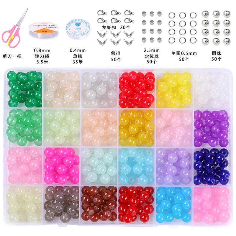 8mm Glas Gelee Kristall Runde Perlen Materialpaket Handgemachtes DIY Armband Zubehör Set Perlen Set