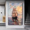 Abstract Ship Canvas Painting Sailing Wall Art Sail Boat Wall Art Seaside Wall Decor Sea Sunset Poster Living Room Decor Unframe