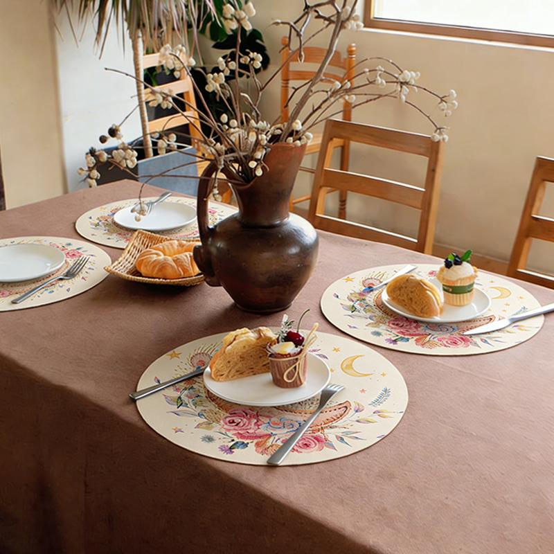 Round Plate Dining Mat Ramadan Festival Party Dinner Tablecloth Decoration Muslim Islamic Eid Al-Fitr Tableware Pad Decor