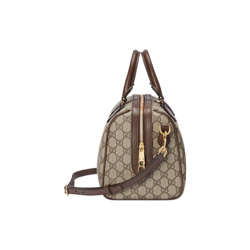 Gucci Borsa Boston Ophidia GG Supreme Pelle Beige Marrone Hardware Doppia G Oro Borsa da Viaggio Duffel per Donna Pendolarismo Quotidiano 772065-96IWG-8745