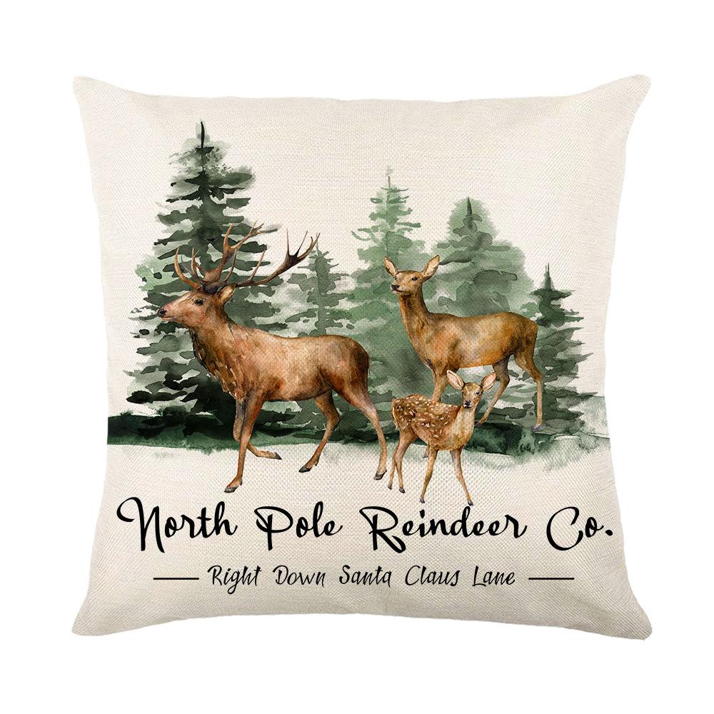 Christmas Elk Print Pillow Cover Home Living Room Sofa Cushion Cover Christmas Tree Elk Cushion