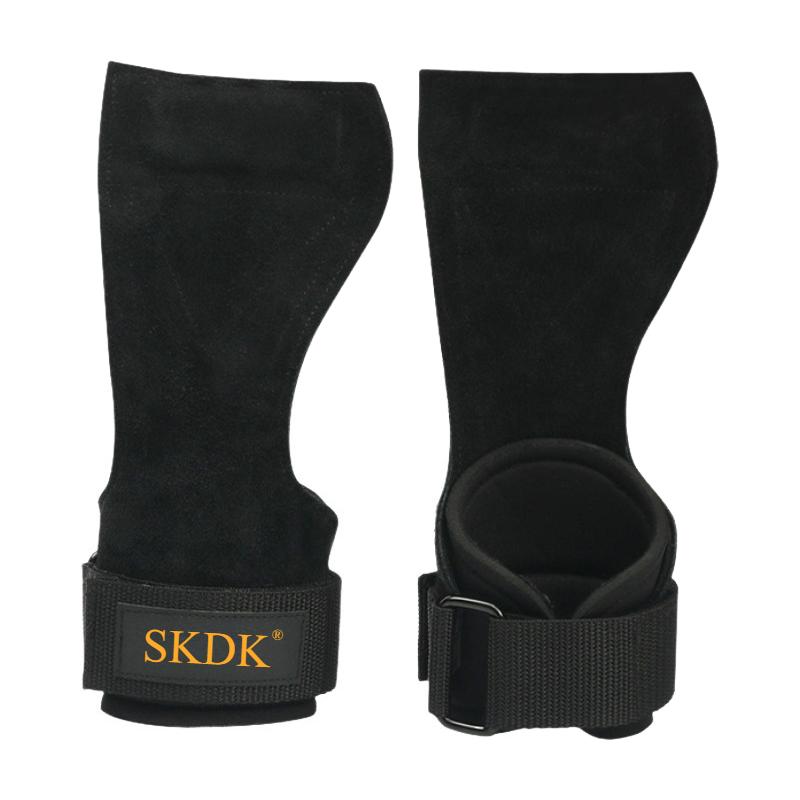 2Pcs Cowhide Gym Gloves Grips Anti-Skid Weight Power Belt Lifting Pads Deadlift Workout Fitness Palm Protection Training Guards