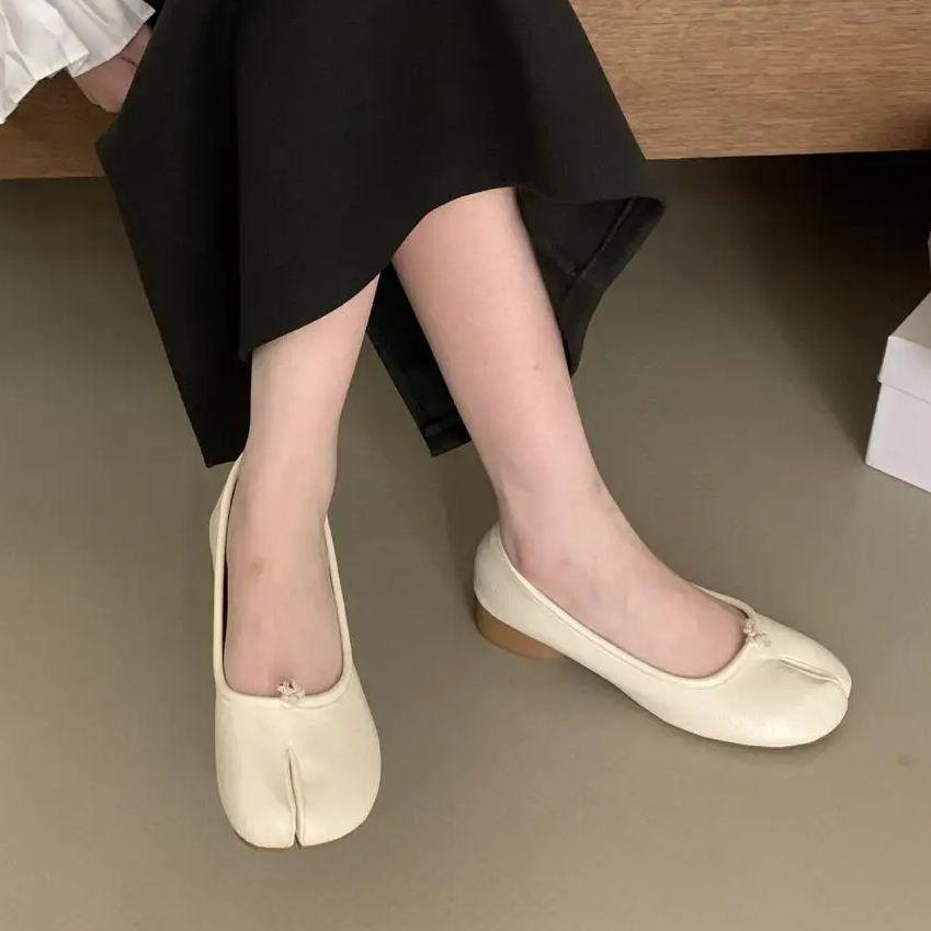 Fashion IPPEUM Split Toe Shoes Gold Women Mary Janes Ballerina Flats Shoes Leather Dress Summer Silver Ballet Shoes