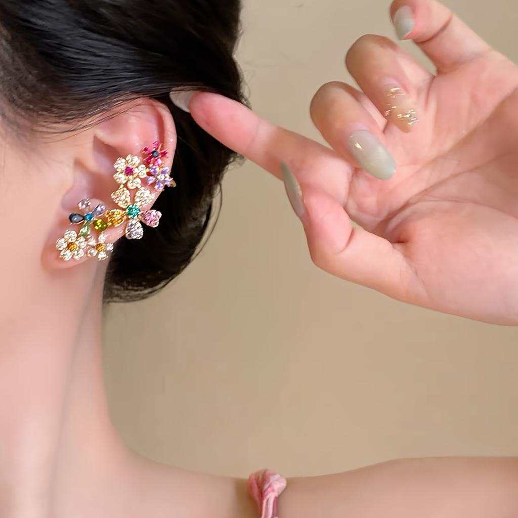 1 Pair Fashionable Colorful Ear Bone Clip Party Flower Design, Unique, Beautiful Dance Wear Fashionable Ear Rings and Full Ear Earrings