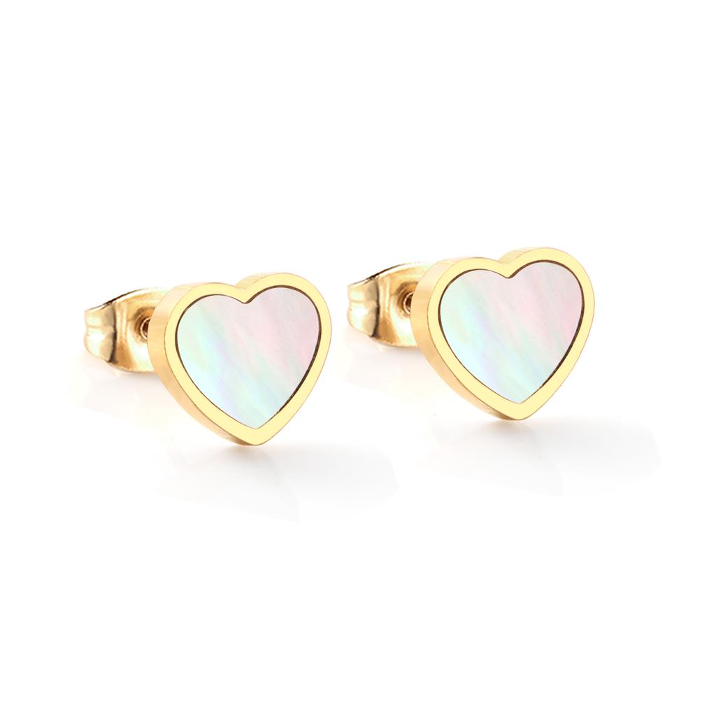 Sweet Seaside White Shell Stud Earrings for Girls, Stainless Steel Gold-plated Heart Jewelry Earrings Cute Waterproof Accessoriy