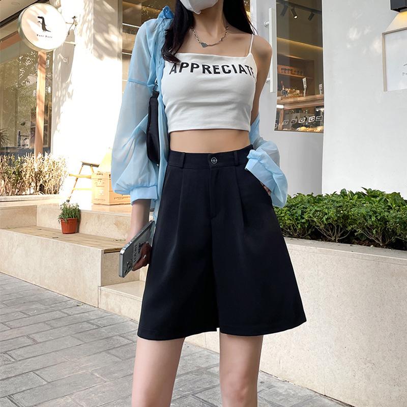 2024 Autumn High-Waist Women's A-Line Slimming Mid-Length Wide-Leg Shorts
