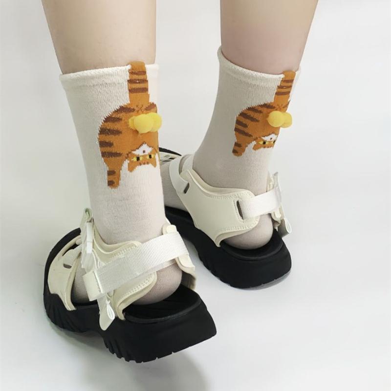 Couple Socks Cute Creative Mid-tube Four-season Socks 3D Cartoon Cat Ding Versatile Ladies Suede Socks