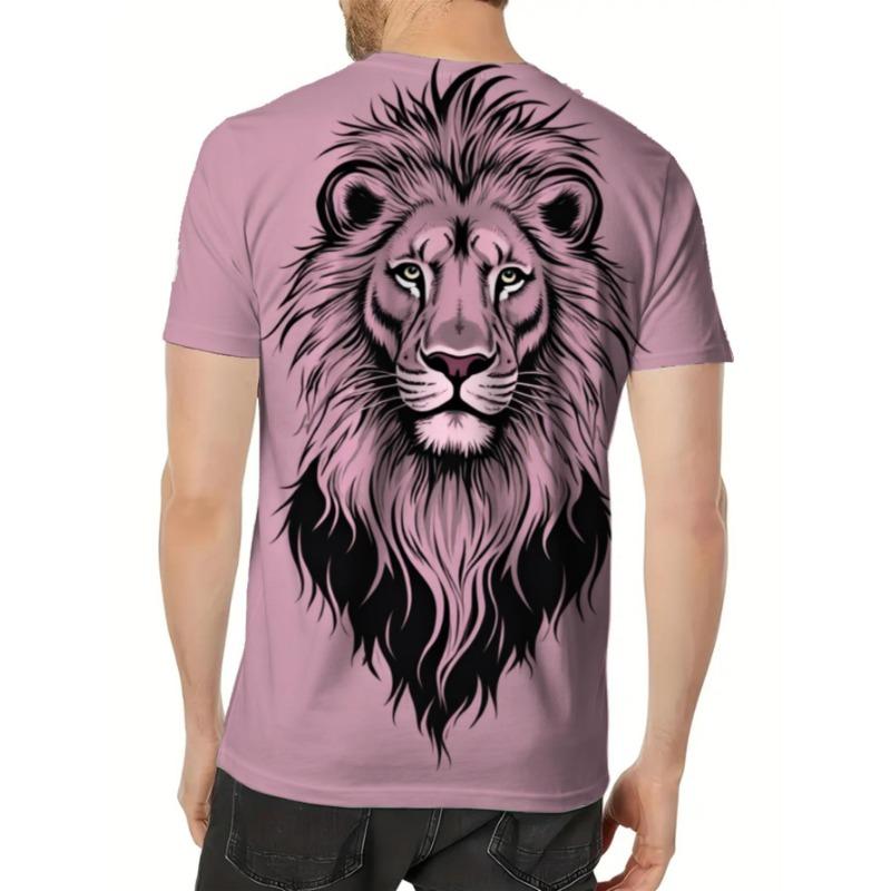 Casual Men T-Shirt Majestic Lion Head Portrait 3D Print Creative Short Sleeve Round Neck Summer Harajuku Style Tee Tops Loose Male Clothing Clothes