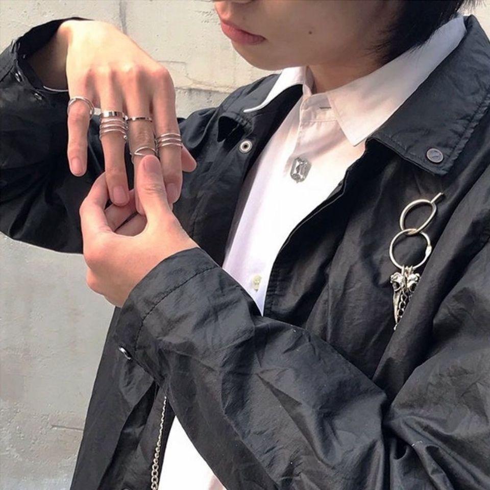 Fashion Street Personality Ring Set Hip Hop Style Simple Alloy Ring Retro Simple Cold Wind Ring