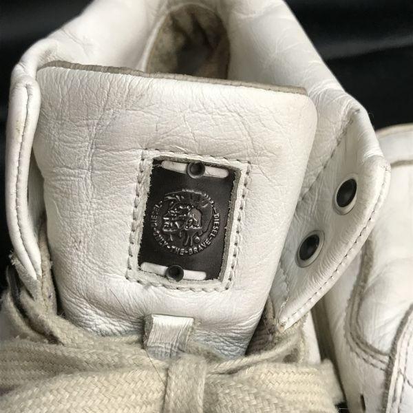 DIESEL Genuine Cow Leather High Cut Sneakers Short Boots White Size 25.5(USED)