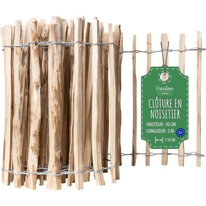 Clôture De Jardin - CREATIVE HOME - Bois De Noisetier - Hauteur 50 Cm - Longueur 5 M - Espacement 7-9 Cm