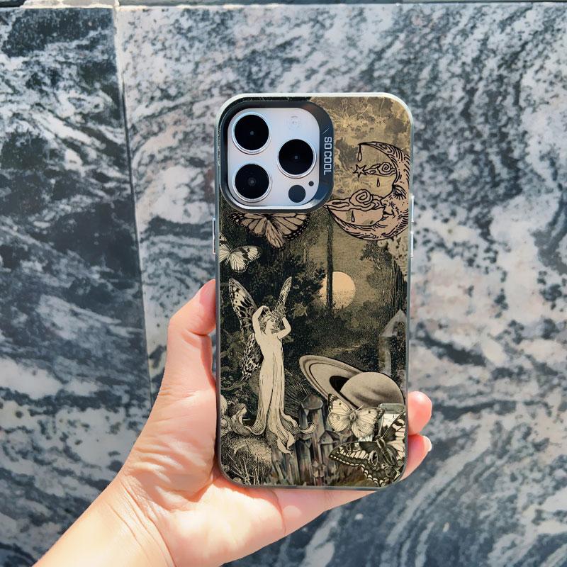 Classical Art Angel Phone Case For iPhone 13 Mini 12 11 Pro Max 15 14 Plus Pro Max Retro Star Map Shockproof Laser Back Covers