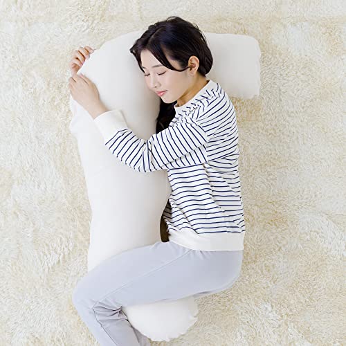 MORIPiLO Body Pillow for Pregnancy and Nursing (With Pillow), Soft, Side-Sleeping, Sims Position, L-Shaped, Beige, 58x100x16cm, by Morishita Makura