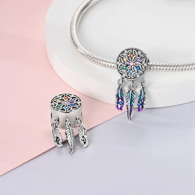 Traumfänger Feder Perlen Kupfer Original Perlen Passen Original Charms Armband Perlen Schmuck Geschenke Für Frauen