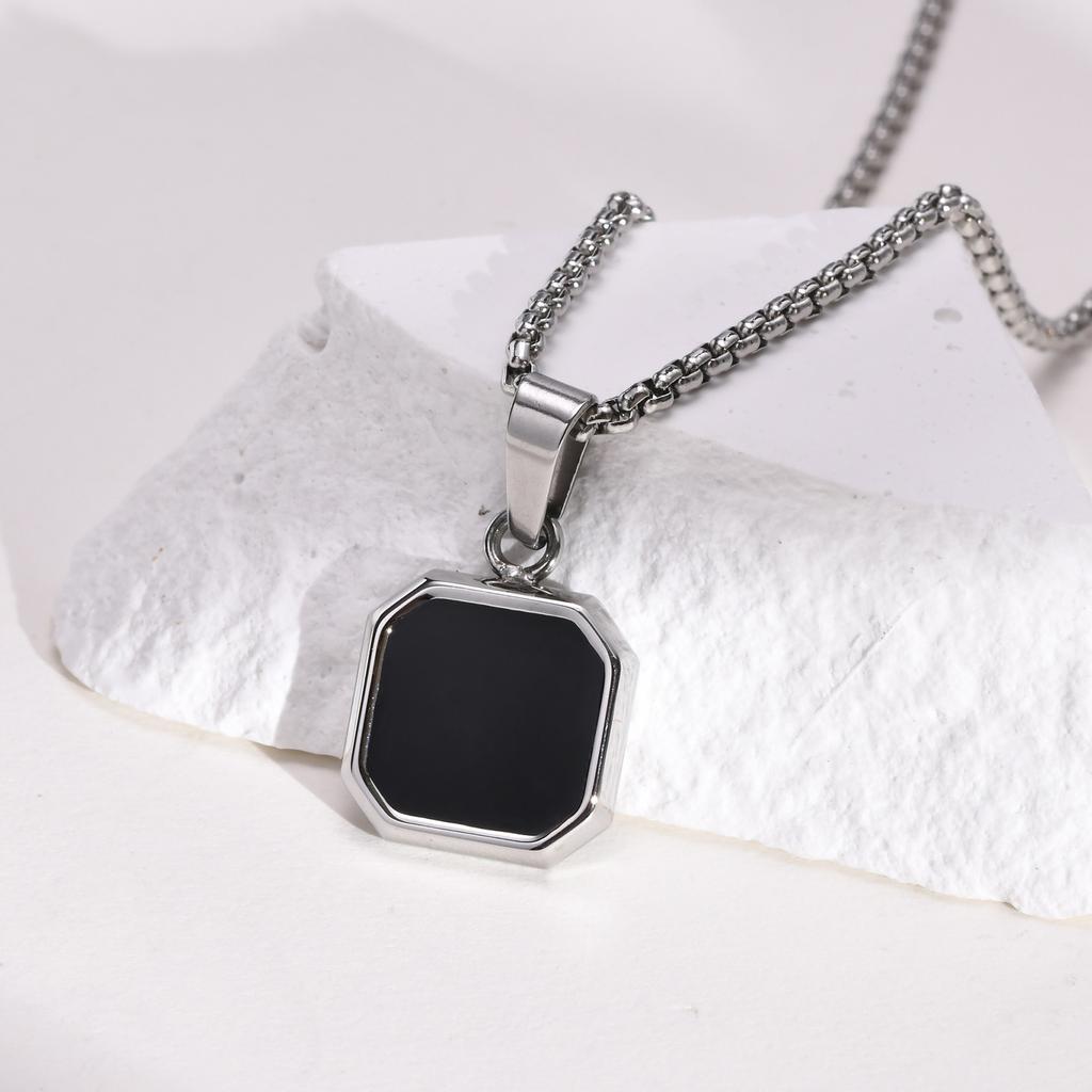 Square Natural Stone Necklaces for Men Women,Waterproof Multiple Colors Geometric Pendant Collar,Trendy Jewelry Gifts