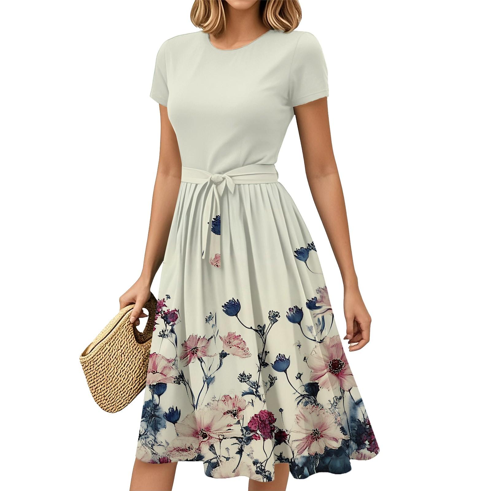 

Женская мода Повседневный пояс С коротким рукавом Круглый вырез Геометрический принт Сплайсинг Элегантные платья с темпераментом XL розовый